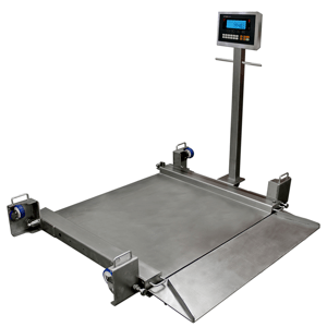 Stainless mobile drive-in platform scale for high hygiene factory conditions